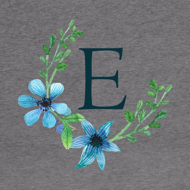 Floral Monogram E Pretty Blue Flowers by floralmonogram